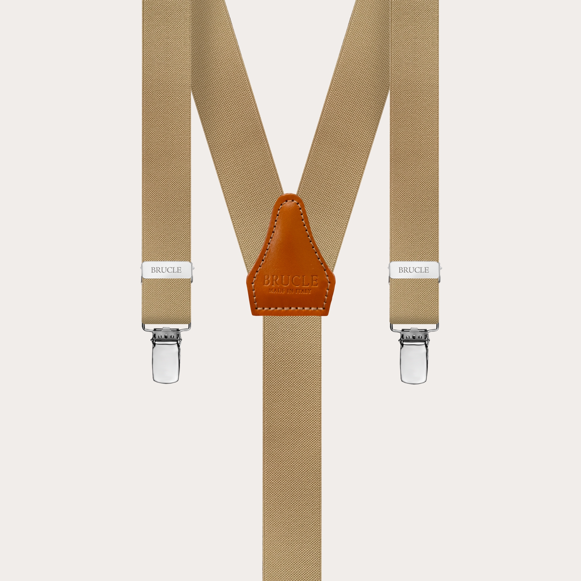 Clip-on Braces Elastic Y Suspenders beige