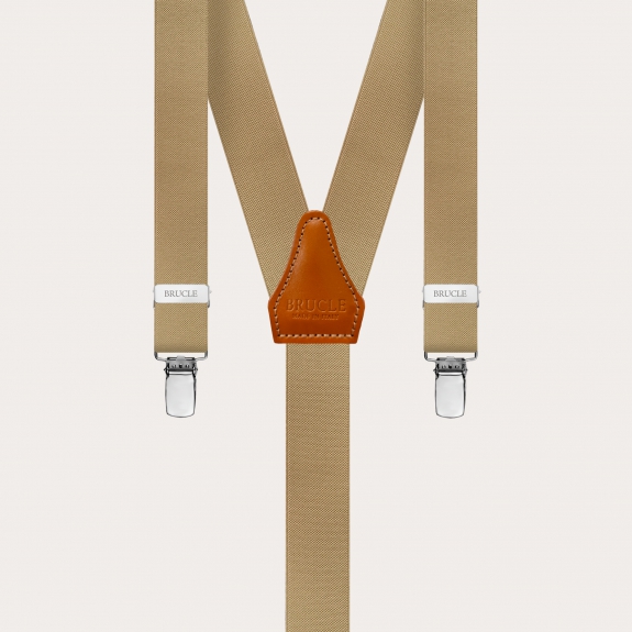 Clip-on Braces Elastic Y Suspenders beige