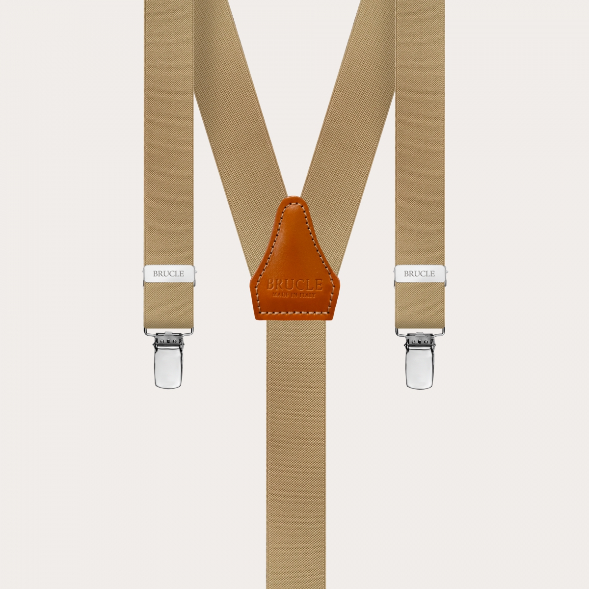 Clip-on Braces Elastic Y Suspenders beige