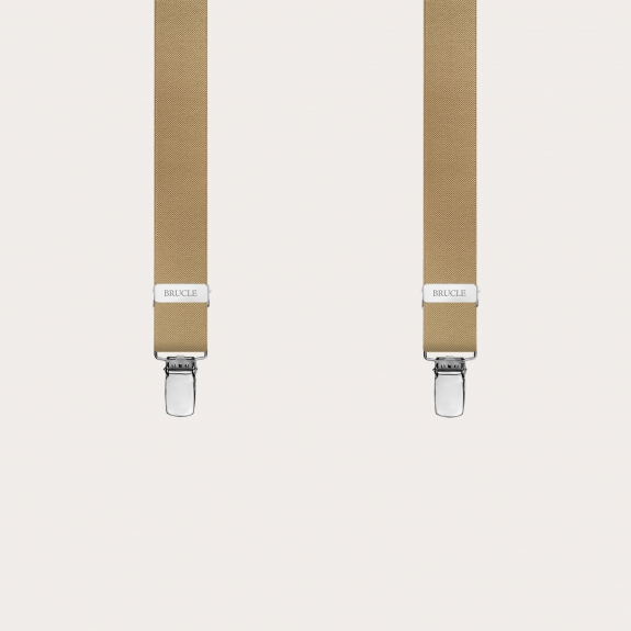Clip-on Braces Elastic Y Suspenders beige