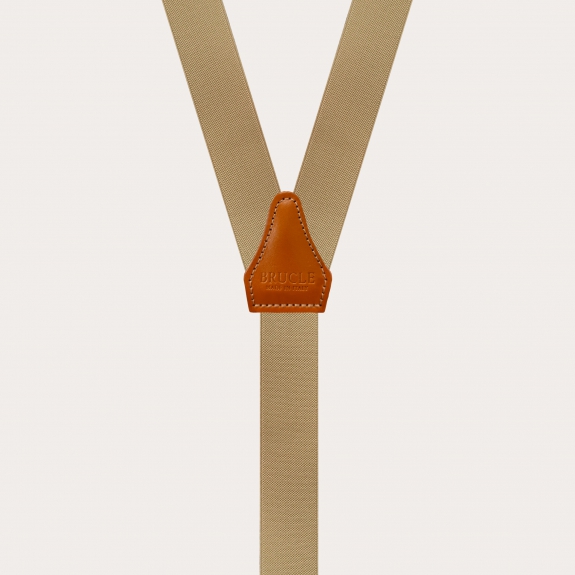 Clip-on Braces Elastic Y Suspenders beige
