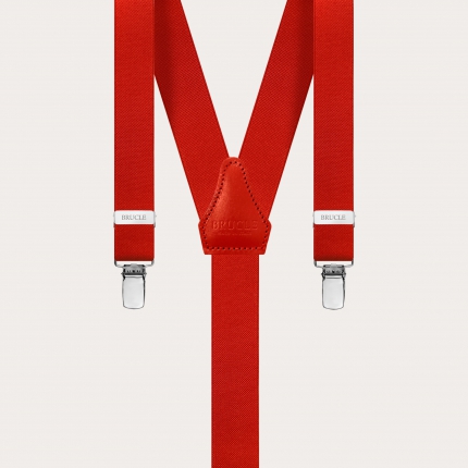Skinny Y-shape elastic suspenders with clips, red