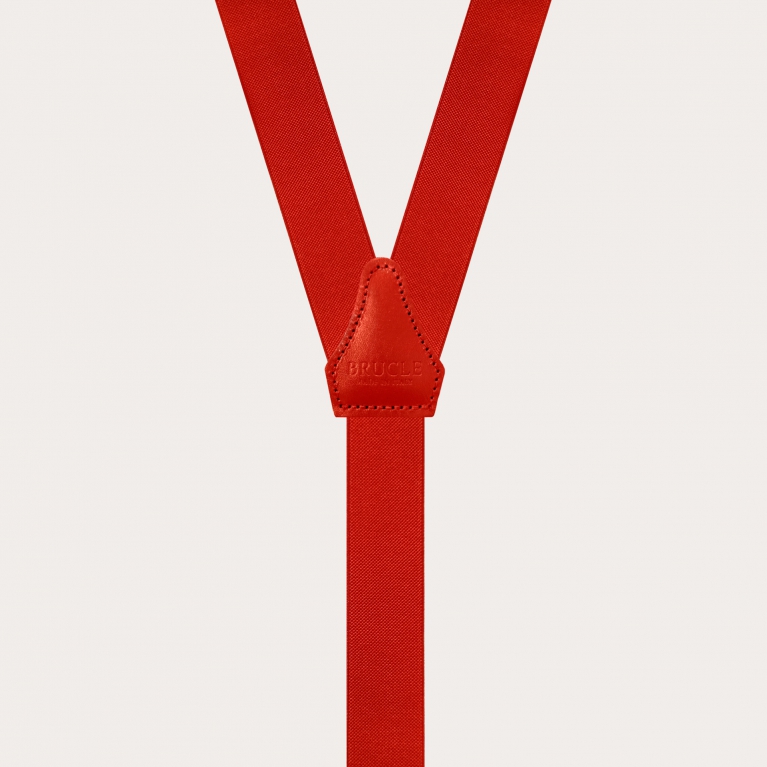 Skinny Y-shape elastic suspenders with clips, red