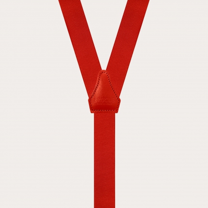 Skinny Y-shape elastic suspenders with clips, red