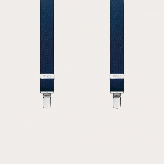 Skinny Y-shape elastic suspenders with clips, dark blue