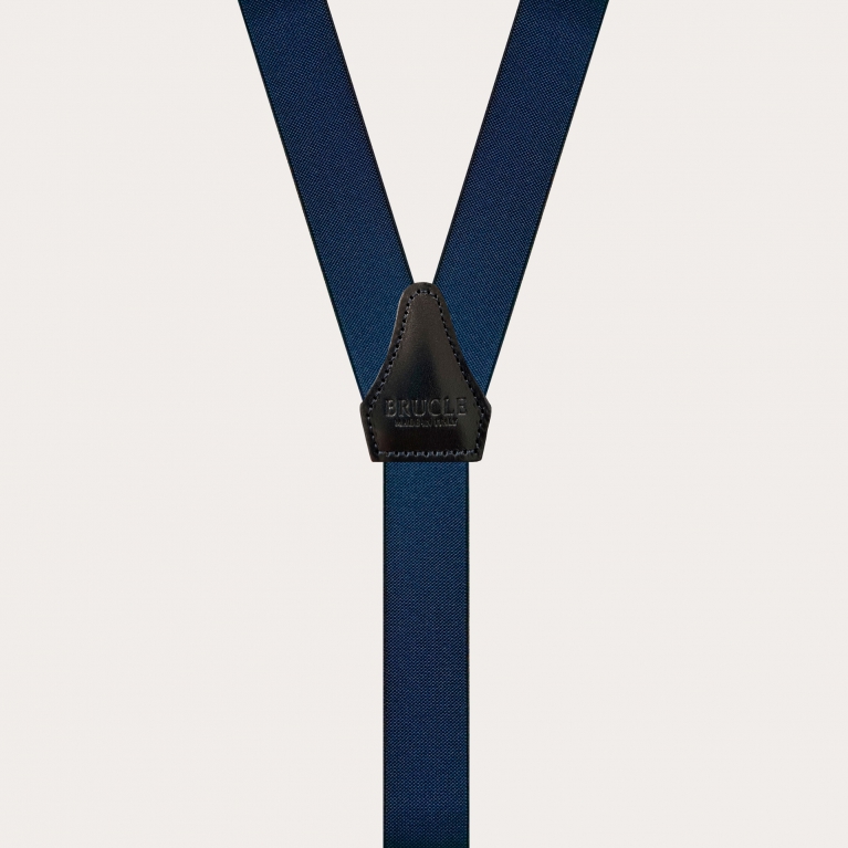 Skinny Y-shape elastic suspenders with clips, dark blue