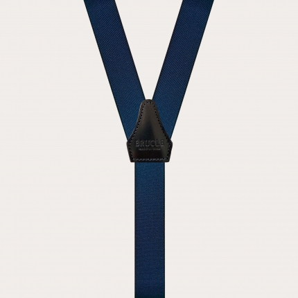 Skinny Y-shape elastic suspenders with clips, dark blue