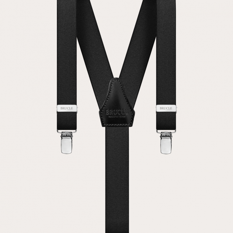 Skinny Y-shape elastic suspenders with clips, black