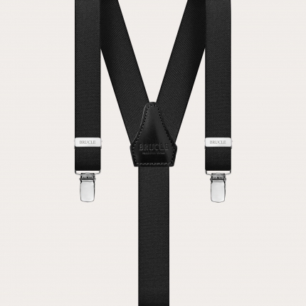 Skinny Y-shape elastic suspenders with clips, black