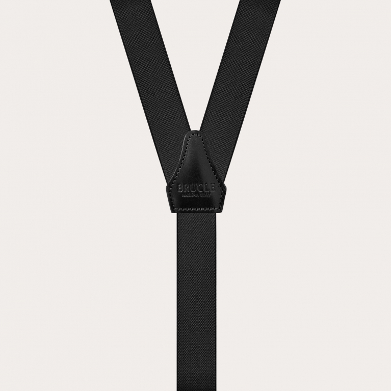 Skinny Y-shape elastic suspenders with clips, black