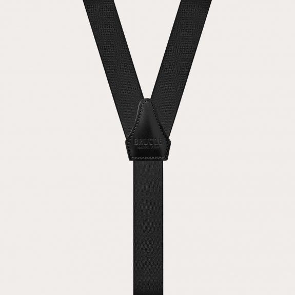 Skinny Y-shape elastic suspenders with clips, black
