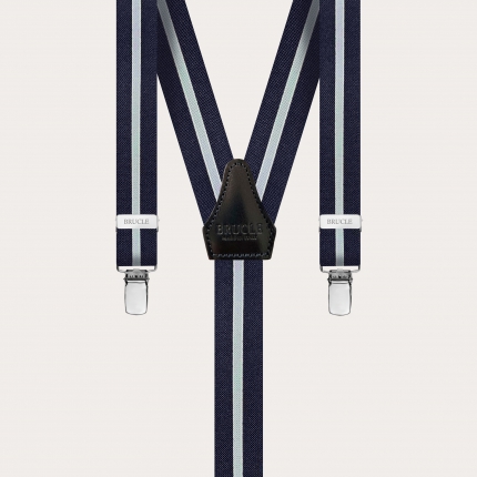 Y-shape elastic suspenders with clips, blue regimental