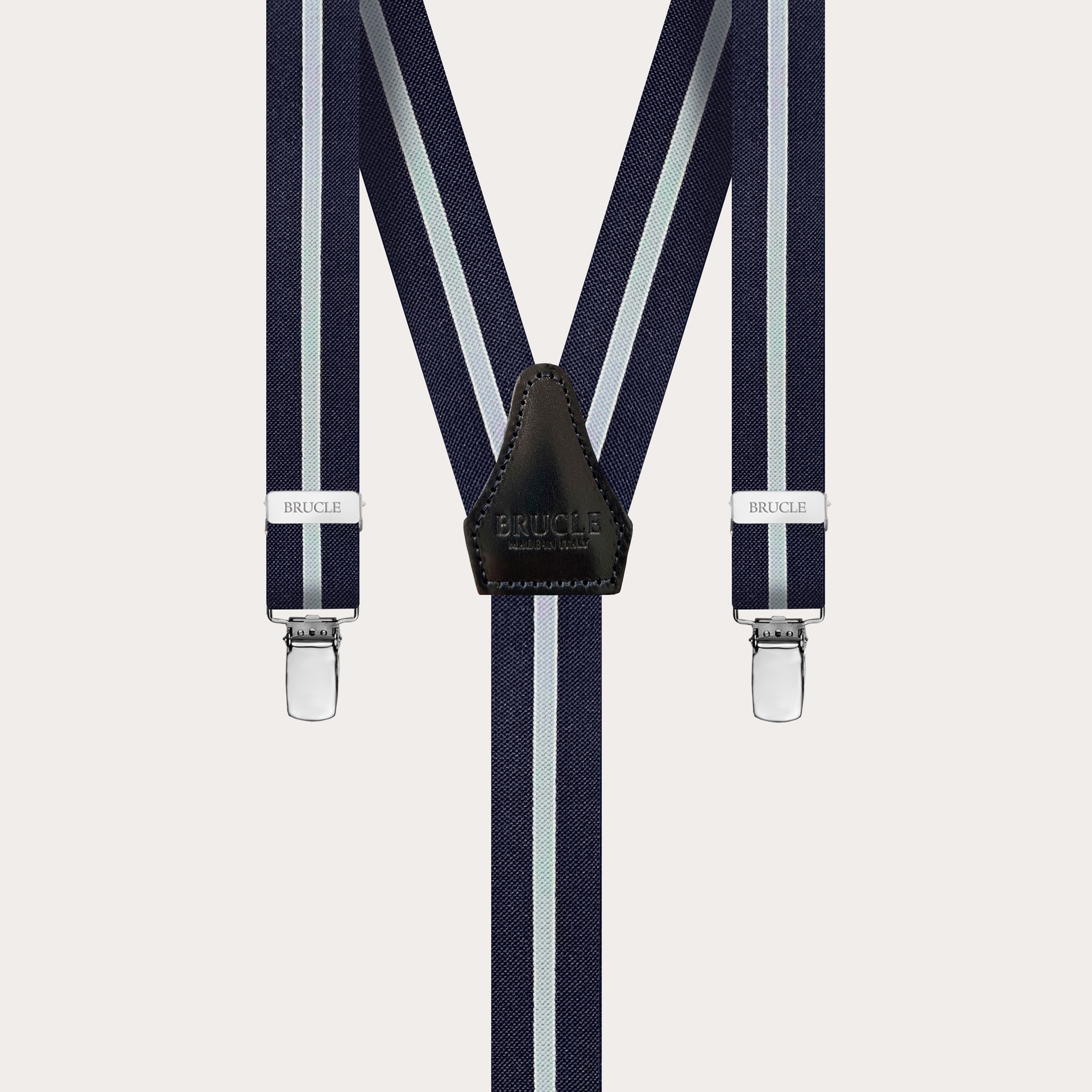 Clip-on unisex Braces Elastic Y Suspenders striped blue