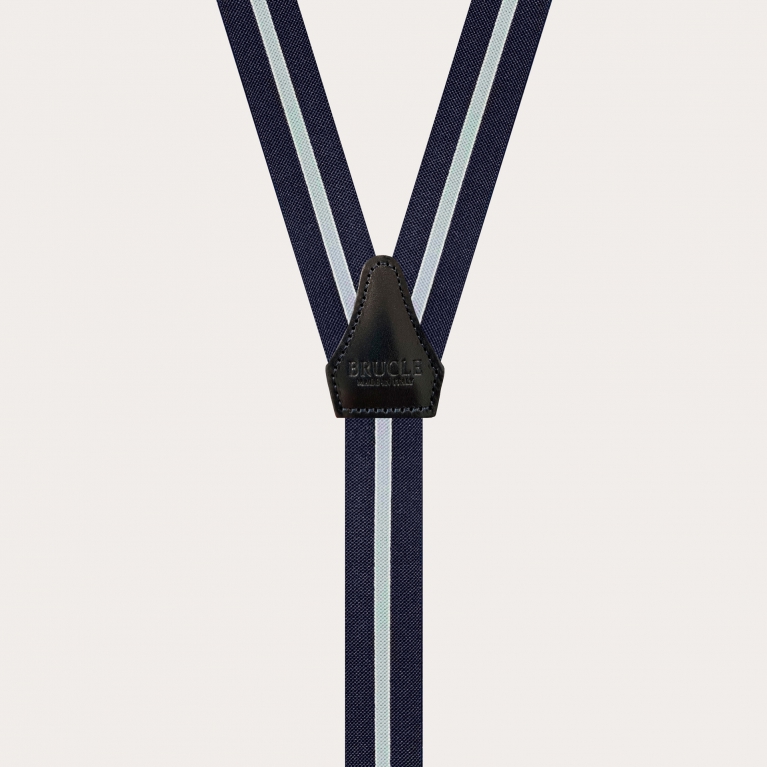 Y-shape elastic suspenders with clips, blue regimental