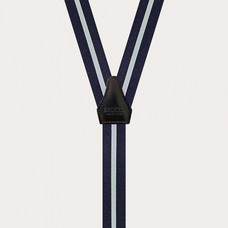 Y-shape elastic suspenders with clips, blue regimental