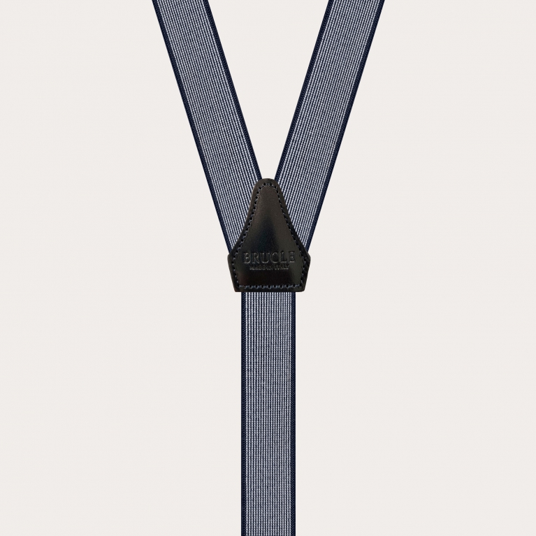 Skinny Y-shape elastic suspenders with clips, blue pattern