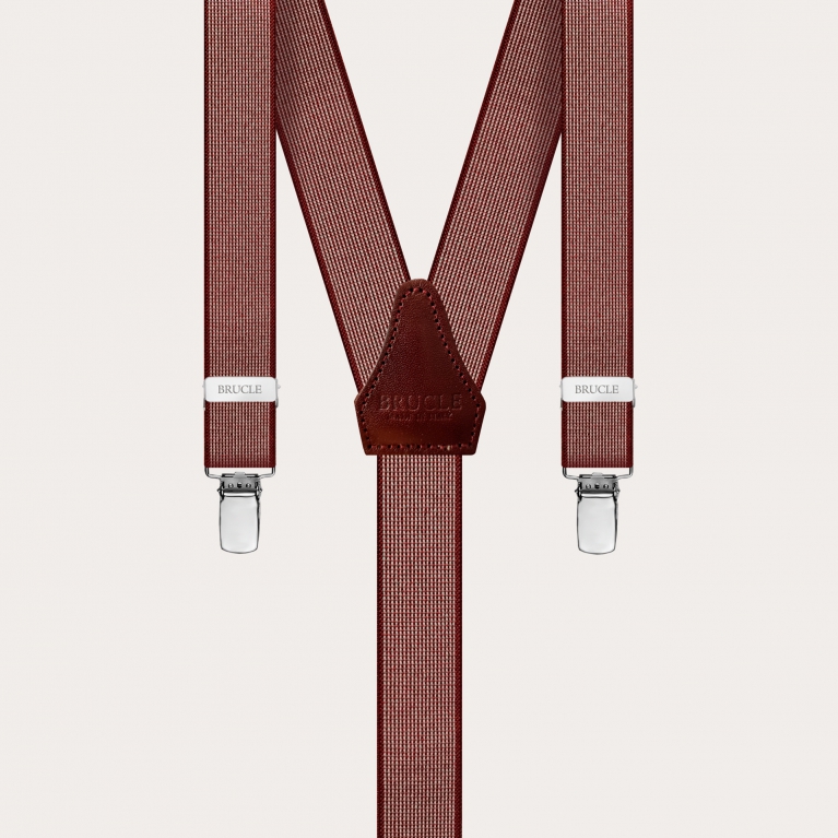 Skinny Y-shape elastic suspenders with clips, red pattern