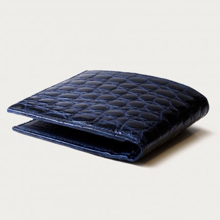 Portefeuille en crocodile véritable avec porte-monnaie, bleu nuit