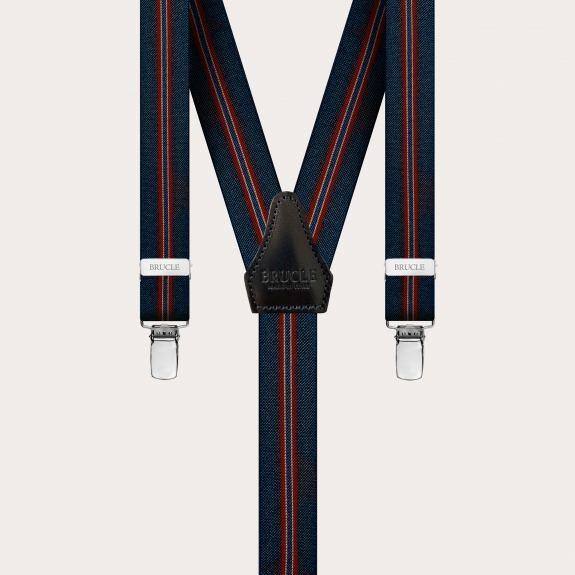 Clip-on Braces Elastic Y Suspenders striped blue