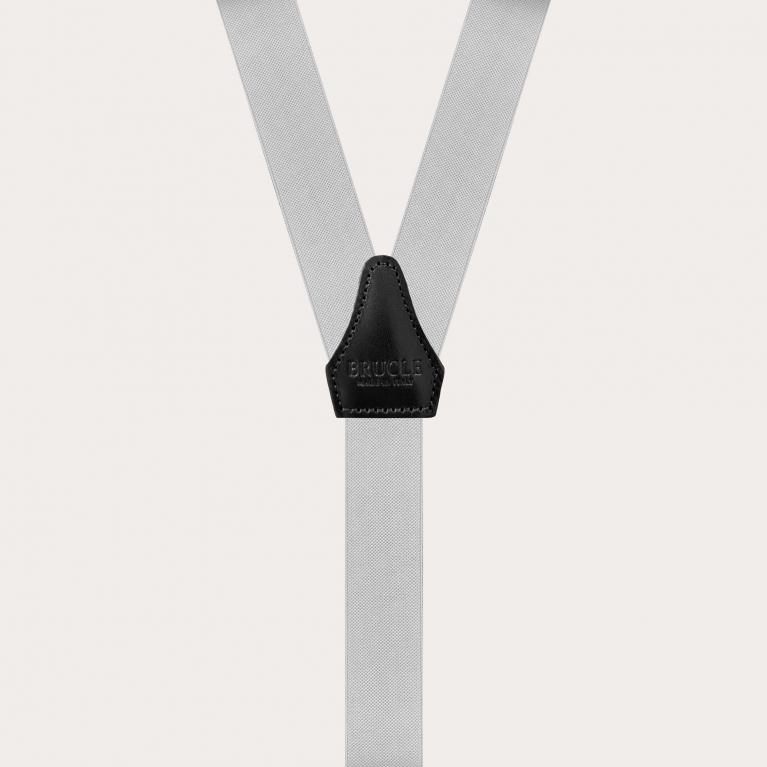 Skinny Y-shape elastic suspenders with clips, grey