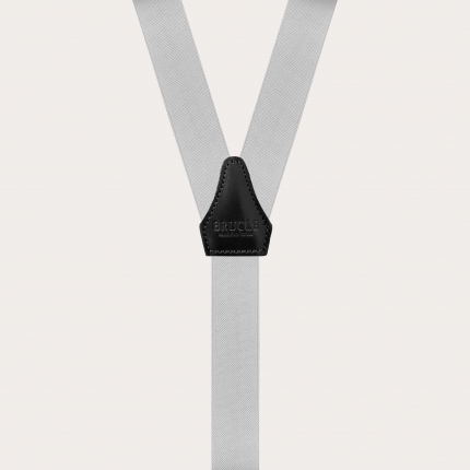 Skinny Y-shape elastic suspenders with clips, grey