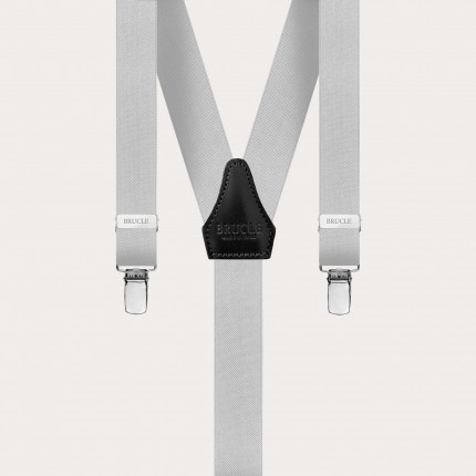 Skinny Y-shape elastic suspenders with clips, grey