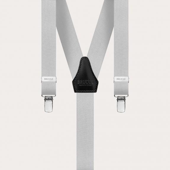 Skinny Y-shape elastic suspenders with clips, grey