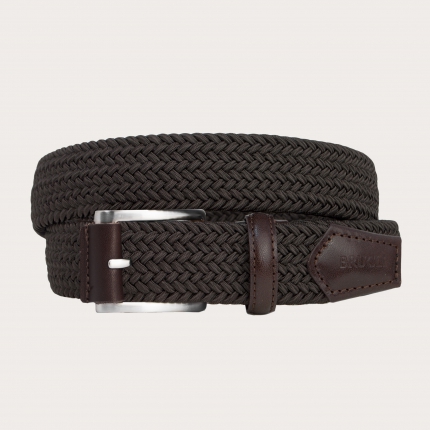 Braided elastic stretch belt, dark brown