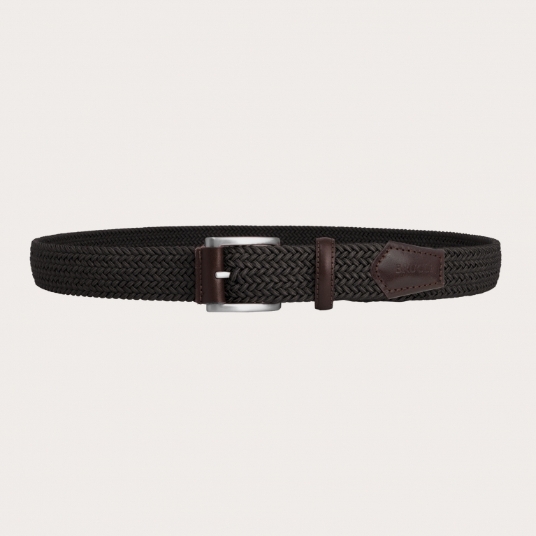 Cinturón trenzado elástico marrón oscuro