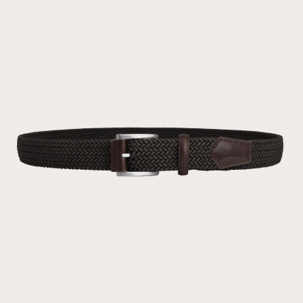 Braided elastic stretch belt, dark brown
