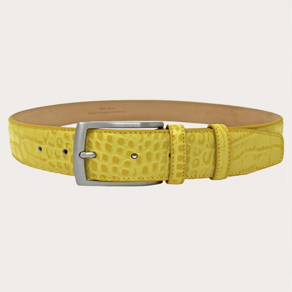 BRUCLE Cintura gialla vera pelle stampa coccodrillo