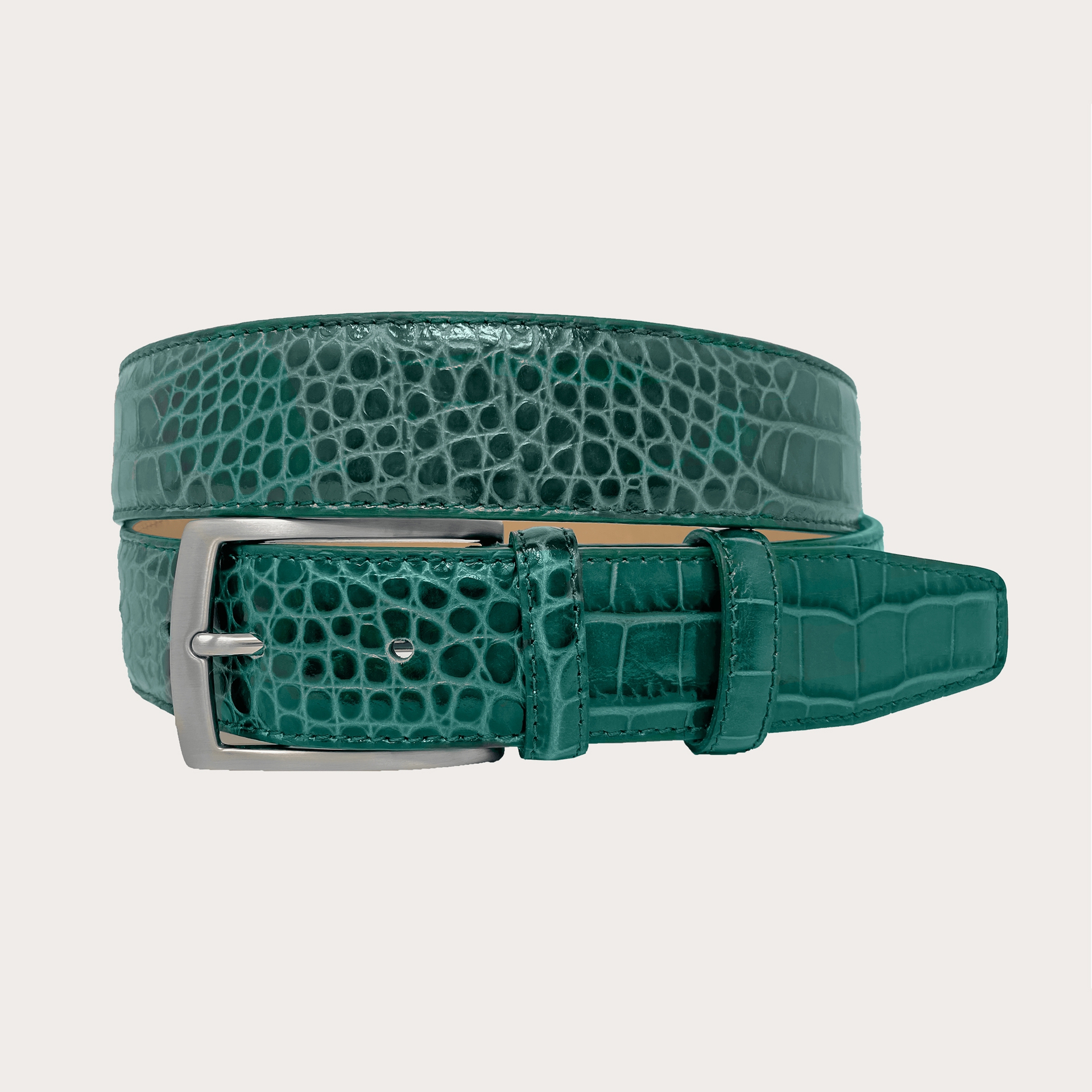 BRUCLE Cintura verde in vera pelle stampa coccodrillo