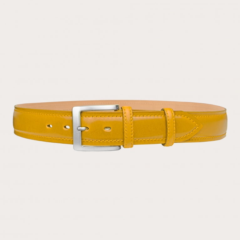 Genuine leather belt, yellow