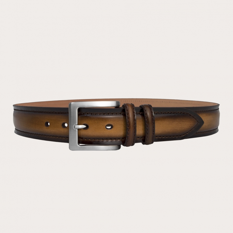 High brown belt in hand-dyed and hand-shaded leather