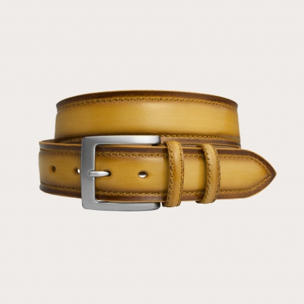 Genuine handbuffered leather belt, yellow