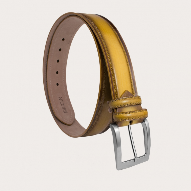 High yellow belt in hand-buffered leather