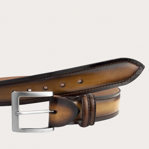 BRUCLE High brown belt in hand-dyed and hand-shaded leather