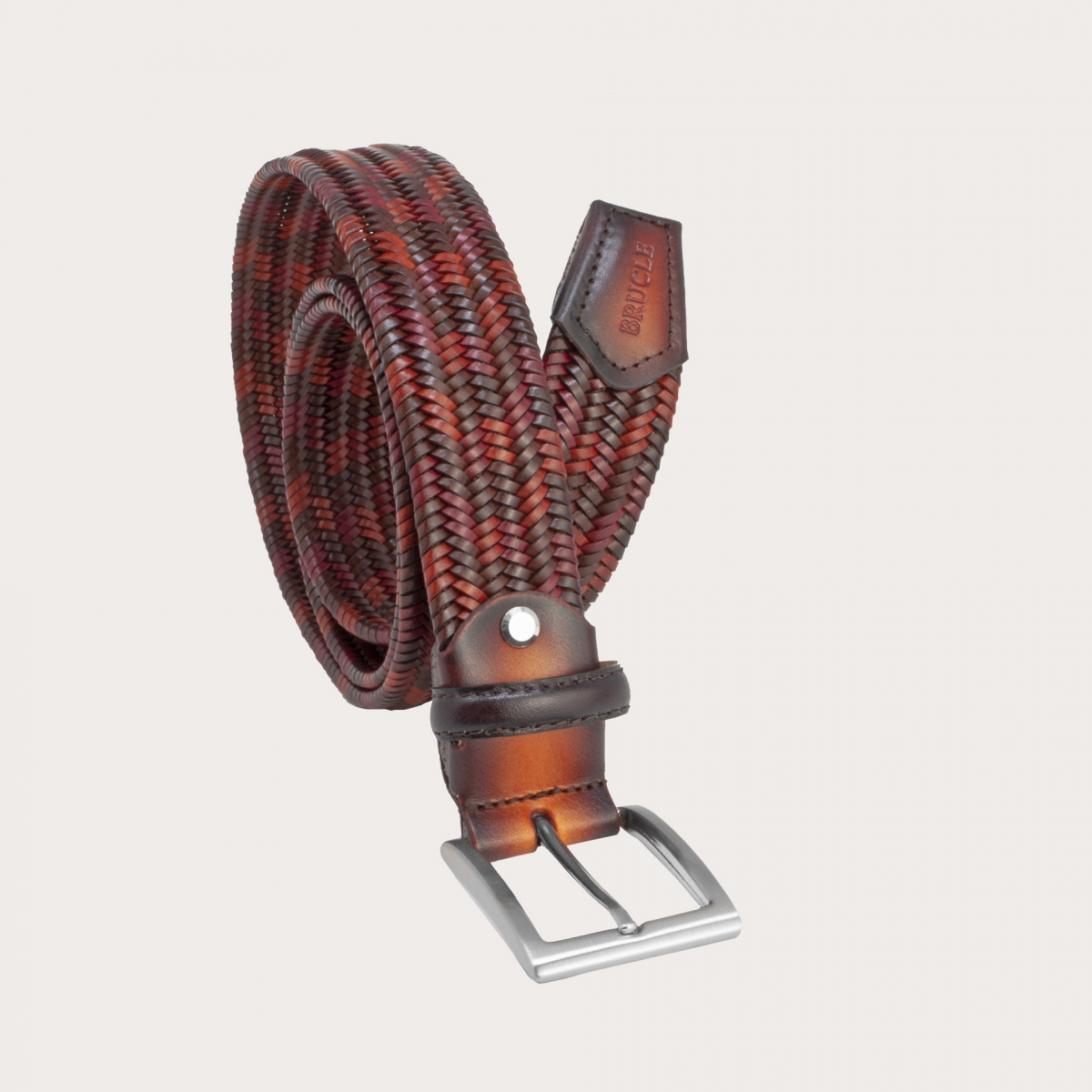 BRUCLE Cintura intrecciata elastica in pelle multicolor, marrone, rosso, burgundy