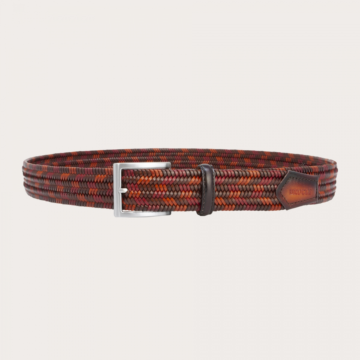 BRUCLE Braided elastic belt in bonded leather, brown, red, burgundy