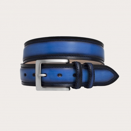 Genuine handbuffered leather belt, blue 