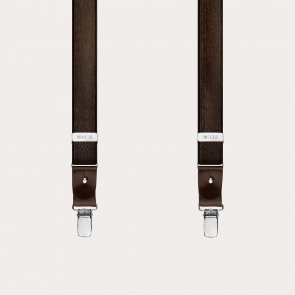 Clip-on Braces Elastic Y Suspenders brown