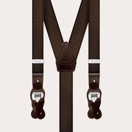 Formal Y-shape elastic suspenders, satin brown
