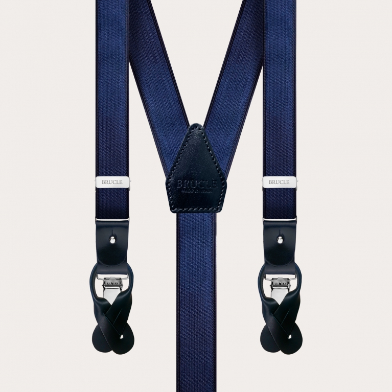Formal Y-shape elastic suspenders, dark blue