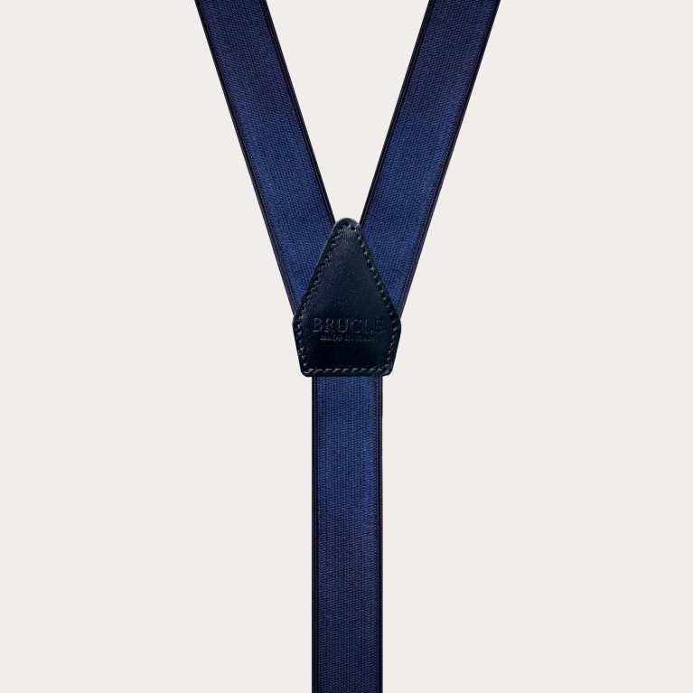 Formal Y-shape elastic suspenders, dark blue