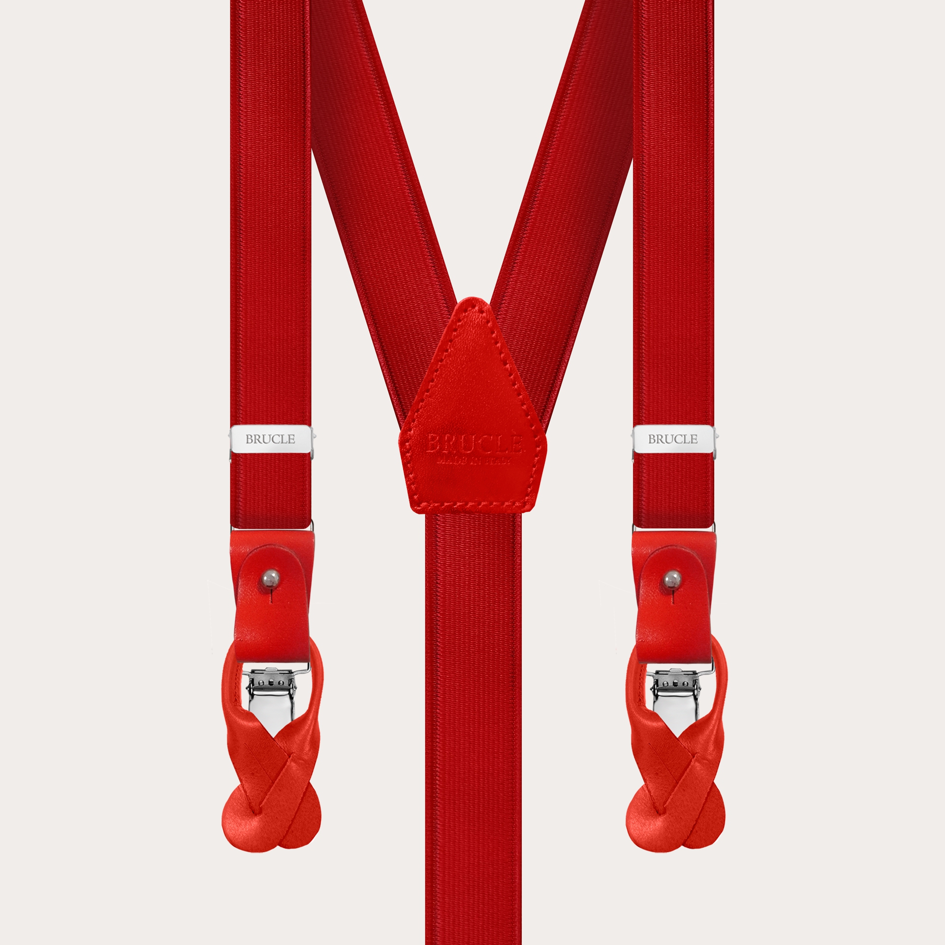 Bretelle in raso elastico rosso con baffi e clip