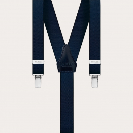 Skinny Y-shape elastic suspenders with clips, blue navy