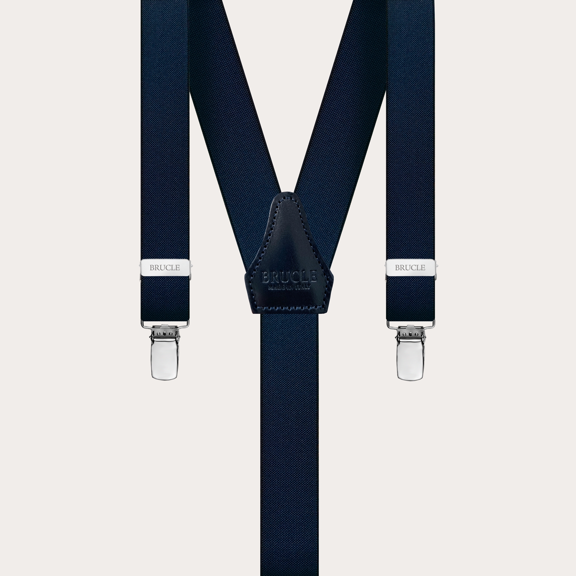 Skinny Y-shape elastic suspenders with clips, blue navy