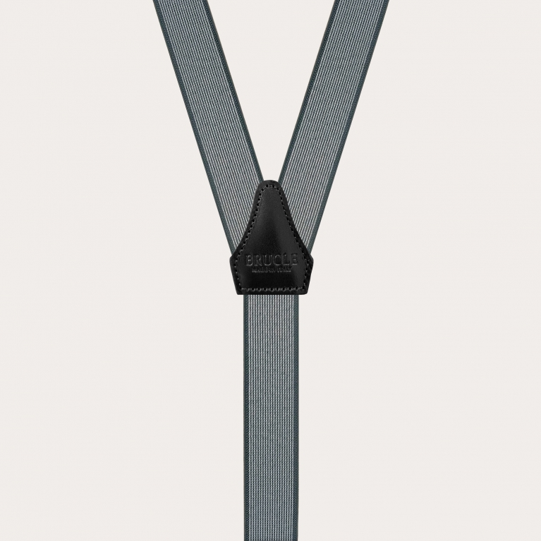Skinny Y-shape elastic suspenders with clips, grey pattern