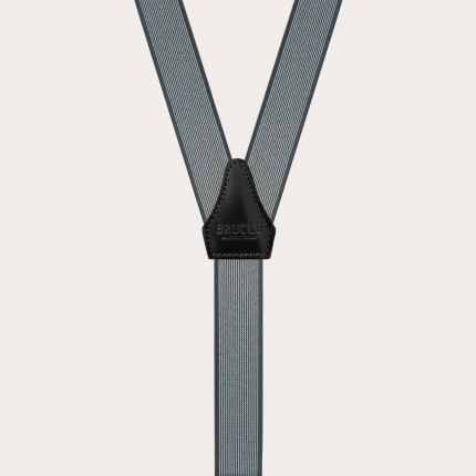 Skinny Y-shape elastic suspenders with clips, grey pattern