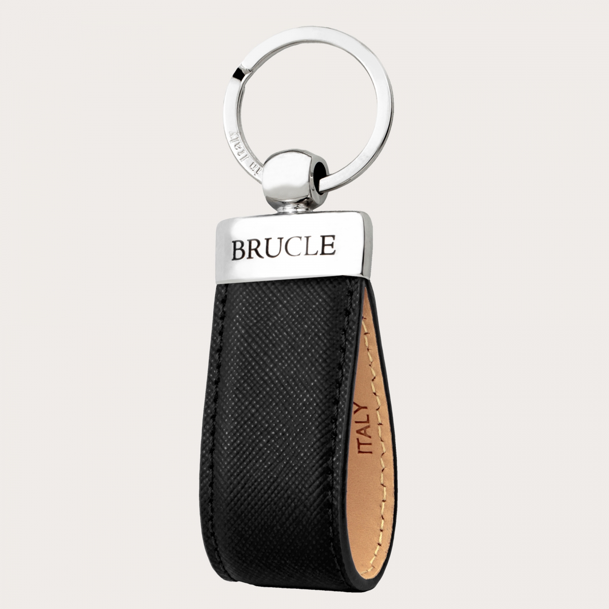 Keychain in genuine leather with saffiano print, black